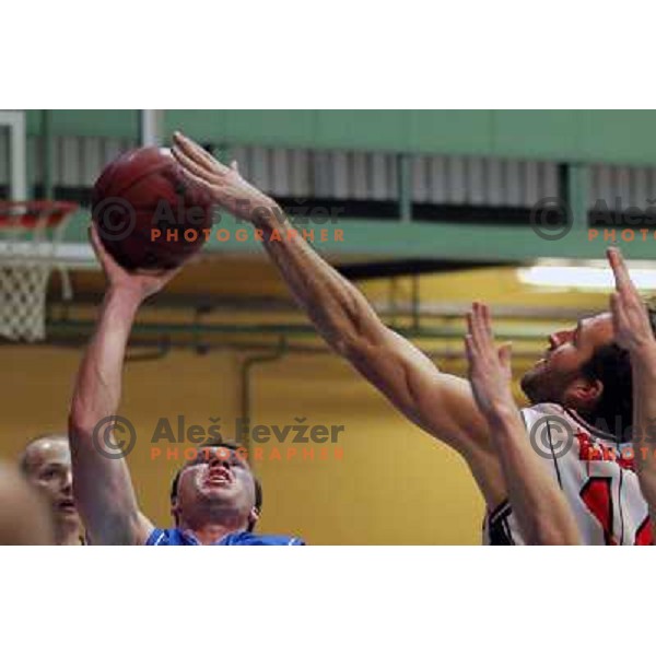 Jure Erzen of Parklji and Boris Jersin of Elektra Sosatanj in action during basketball match Parklji-Elektra Sostanj in third round of Telemach league, played in SRC Jezica on October 29,2010 