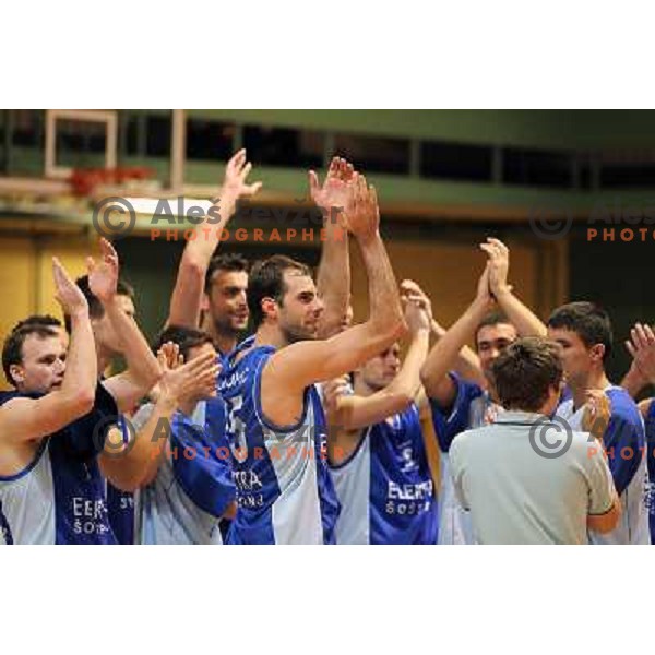 Salih Nuhanovic and players of Elektra Sosatanj celebrate victory during basketball match Parklji-Elektra Sostanj in third round of Telemach league, played in SRC Jezica on October 29,2010 