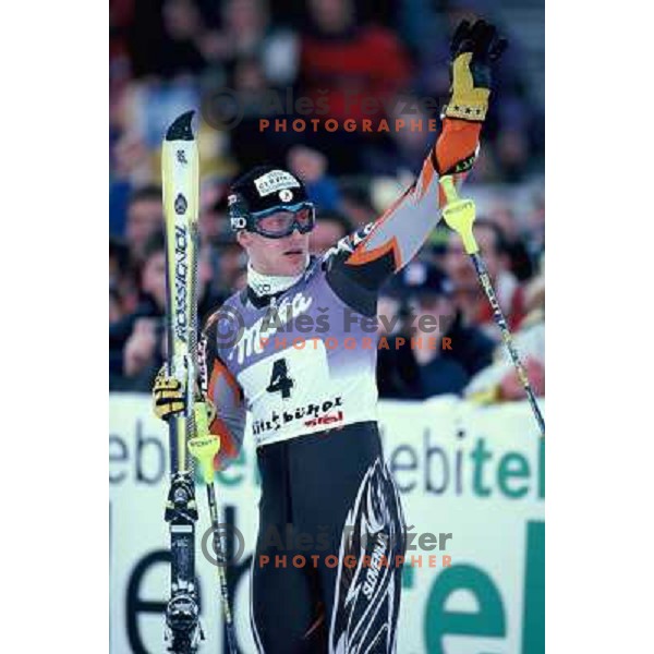 Jure Kosir of Slovenia , winner of World Cup slalom race in Kitzbuhel, Austria on January 24, 1999 