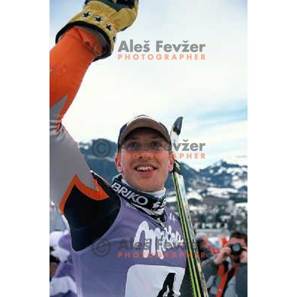 Jure Kosir of Slovenia , winner of World Cup slalom race in Kitzbuhel, Austria on January 24, 1999 