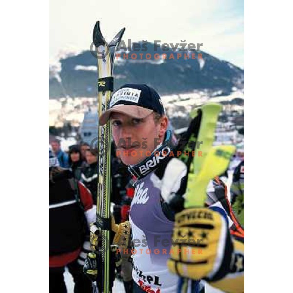  Jure Kosir of Slovenia , winner of World Cup slalom race in Kitzbuhel, Austria on January 24, 1999 