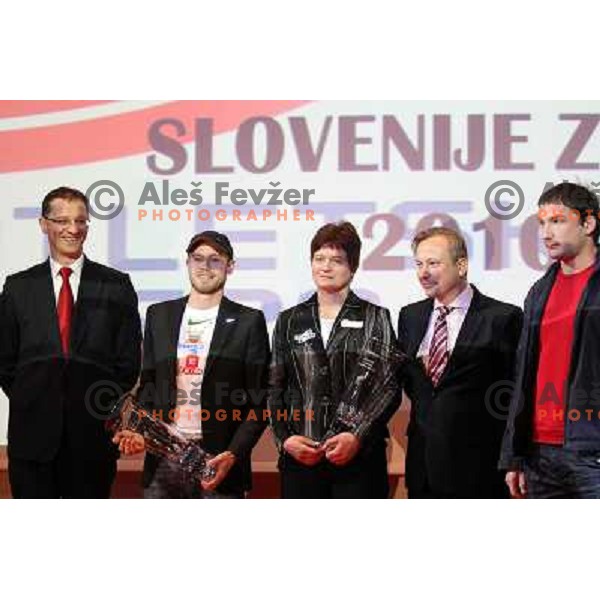 Dr. Igor Luksic, Bostjan Buc and Martina Ratej with Athlete of the year in Slovenia awards, dr. Peter Kukovica, Primoz Kozmus during AZS award ceremony in hotel Mons, Ljubljana on November 12, 2010 