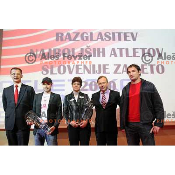 Dr. Igor Luksic, Bostjan Buc and Martina Ratej with Athlete of the year in Slovenia awards, dr. Peter Kukovica, Primoz Kozmus during AZS award ceremony in hotel Mons, Ljubljana on November 12, 2010 