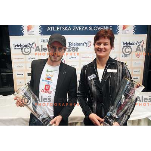 Bostjan Buc and Martina Ratej with Athlete of the year in Slovenia awards, during AZS award ceremony in hotel Mons, Ljubljana on November 12, 2010 