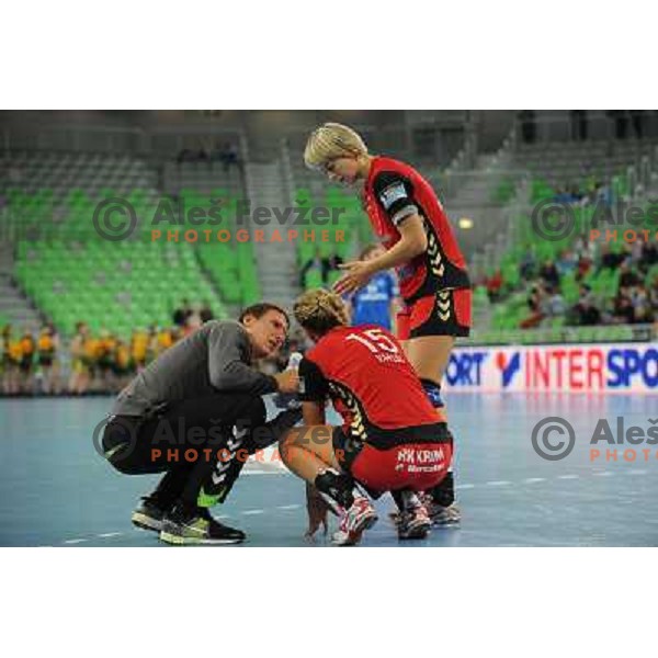 Marina Vergelyuk, Barbara Varlec at the handball match Krim Mercator- HC Podravka Vegeta in round 5 of EHF Championsleague, played at Arena Stozice, Ljubljana, Slovenia on November 13, 2010 