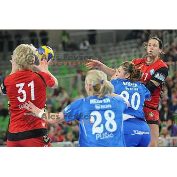 Andrea Lekic, Olga Ceckova at the handball match Krim Mercator- HC Podravka Vegeta in round 5 of EHF Championsleague, played at Arena Stozice, Ljubljana, Slovenia on November 13, 2010 