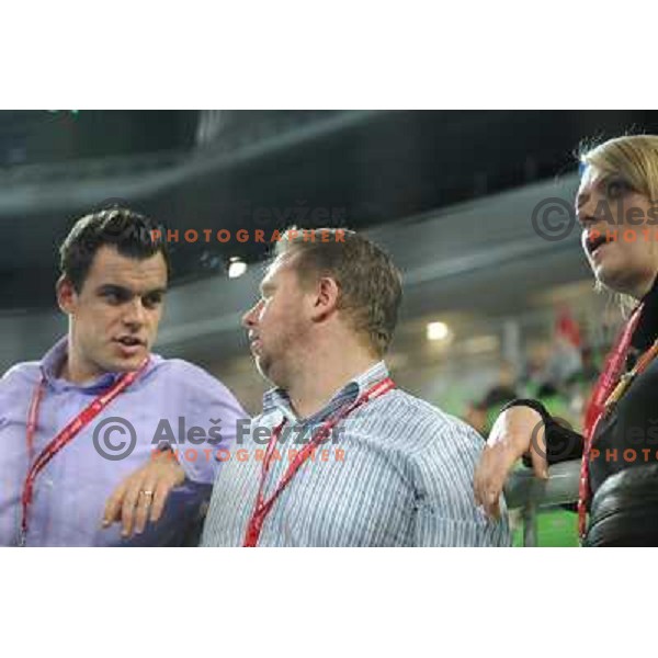 Jaka Kravanja, Gasper Loncaric, Tina Kravanja at the handball match Krim Mercator- HC Podravka Vegeta in round 5 of EHF Championsleague, played at Arena Stozice, Ljubljana, Slovenia on November 13, 2010 