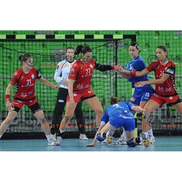 Alja Jankovic, Andrea Lekic, Maja Koznjak, Vesna Milanovic Litre, Andrea Penezic at the handball match Krim Mercator- HC Podravka Vegeta in round 5 of EHF Championsleague, played at Arena Stozice, Ljubljana, Slovenia on November 13, 2010 