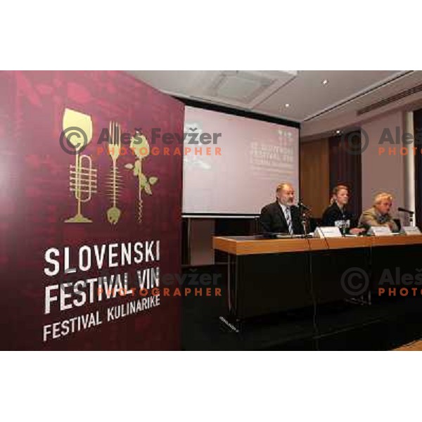 Rado Stojanovic, Petra Rutar and dr. Mojmir Wondra during press conference before 13th slovenian wine festival and 3nd culinary festival in hotel Slon, Ljubljana, Slovenia on November 16,2010 