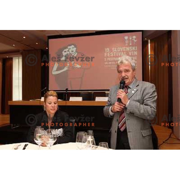 Petra Rutar and dr. Mojmir Wondra during press conference before 13th slovenian wine festival and 3nd culinary festival in hotel Slon, Ljubljana, Slovenia on November 16,2010 