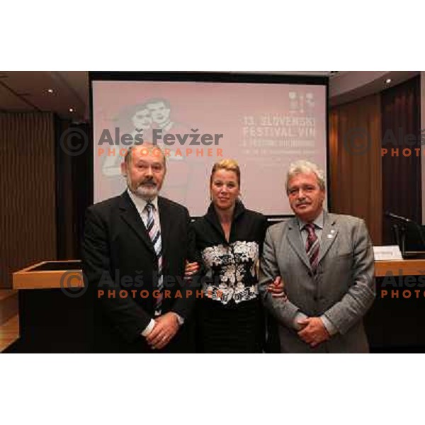 Rado Stojanovic, Petra Rutar and dr. Mojmir Wondra during press conference before 13th slovenian wine festival and 3nd culinary festival in hotel Slon, Ljubljana, Slovenia on November 16,2010 