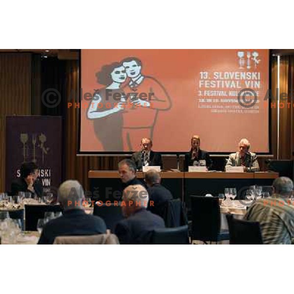 Rado Stojanovic, Petra Rutar and dr. Mojmir Wondra during press conference before 13th slovenian wine festival and 3nd culinary festival in hotel Slon, Ljubljana, Slovenia on November 16,2010 