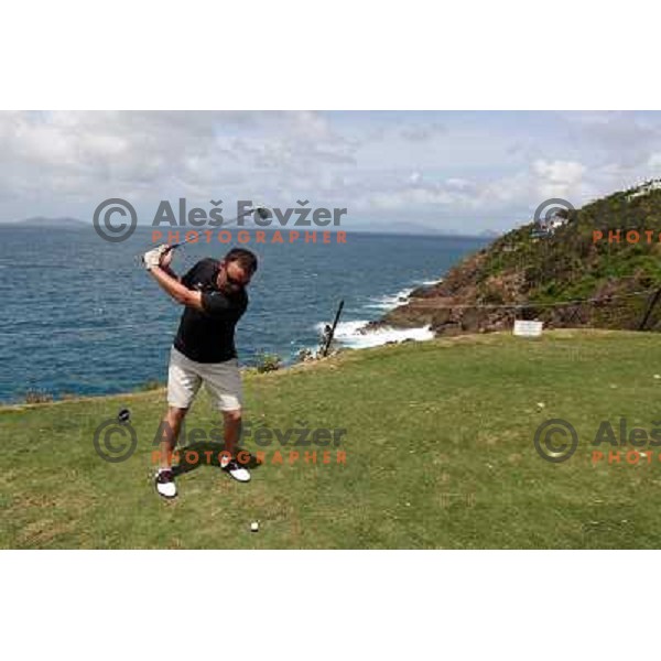 Ales Fevzer playing Devils Triangle- hole 14 (par 3, 159 yards) at Mahogany Run golf course (6022 yards, par 70) George and Tom Fazio Design St. Thomas, American Virgin Islands, april 2010 