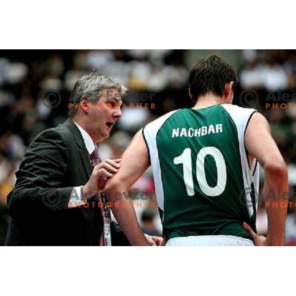 Coach Ales Pipan talks to Bostjan Nachbar