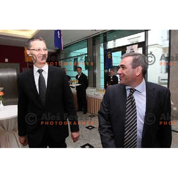  Igor Luksic and Roman Volcic during Gala event celebrating 60 years of Slovenian basketball Association, held in Grand hotel Union, Ljubljana on June 5, 2010 