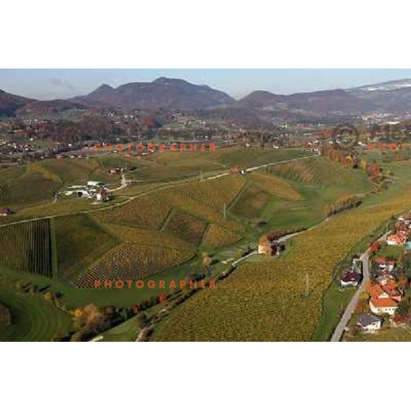 Zlati Gric (Golden Hill) golf course (9 holes, par 36, 2760 meters)at Skalce as seen from the air , Slovenske Konjice, October 2010 