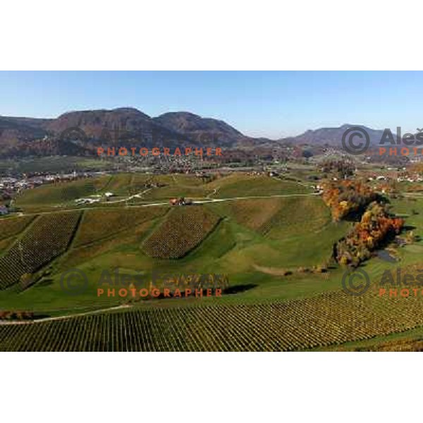 Zlati Gric (Golden Hill) golf course (9 holes, par 36, 2760 meters)at Skalce as seen from the air , Slovenske Konjice, October 2010 