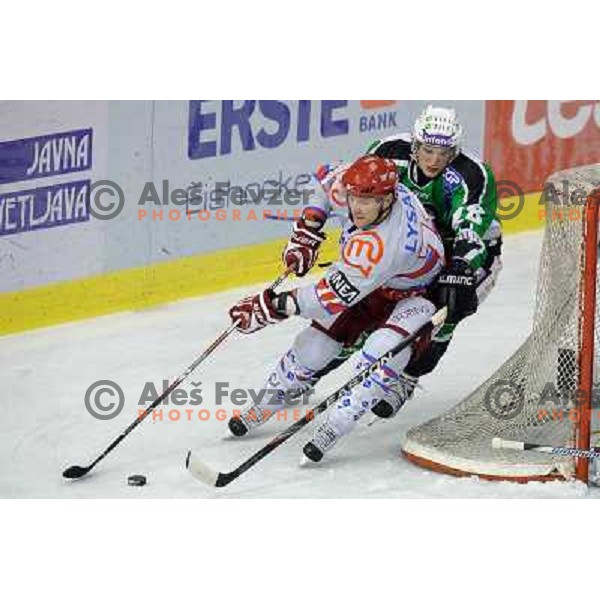 Brett Lysak, Nejc Berlisk at the ice hockey game Olimpija - Jesenice , played in the Erstebank Ice Hockey league , Tivoli , Ljubljana , 10.12.2010 