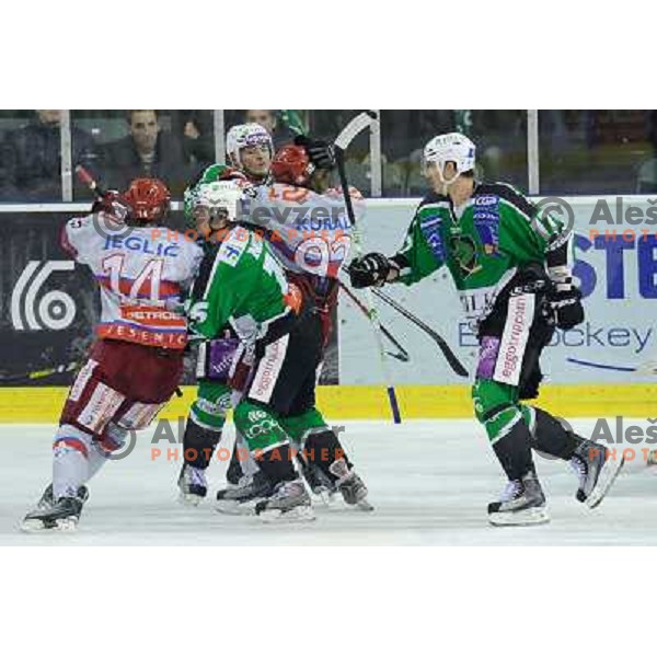 Damjan Dervaric, Anze Kuralt at the ice hockey game Olimpija - Jesenice , played in the Erstebank Ice Hockey league , Tivoli , Ljubljana , 10.12.2010 