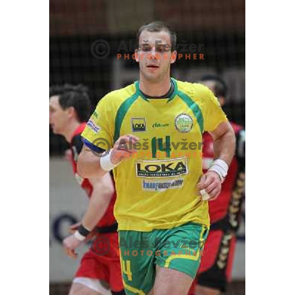 Uros Bundalo of RD Loka in action during handball match RD Slovan-RD Loka in round 15 of 1.SLR, played at Kodeljevo Hall, Ljubljana, Slovenia on December 18, 2010 