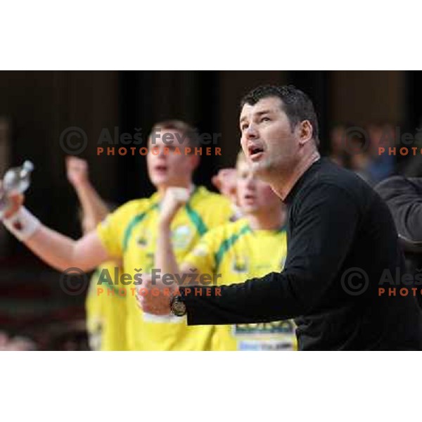 Gregor Cvijic, coach of RD Loka in action during handball match RD Slovan-RD Loka in round 15 of 1.SLR, played at Kodeljevo Hall, Ljubljana, Slovenia on December 18, 2010 