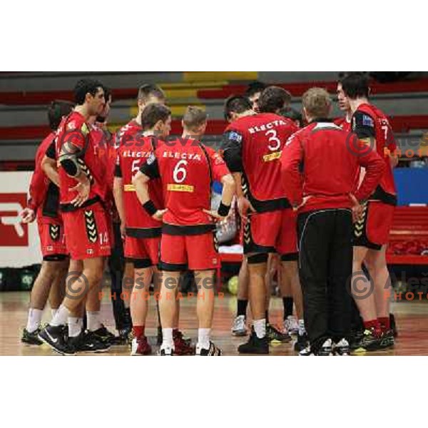 Players of RD Slovan in action during handball match RD Slovan-RD Loka in round 15 of 1.SLR, played at Kodeljevo Hall, Ljubljana, Slovenia on December 18, 2010 