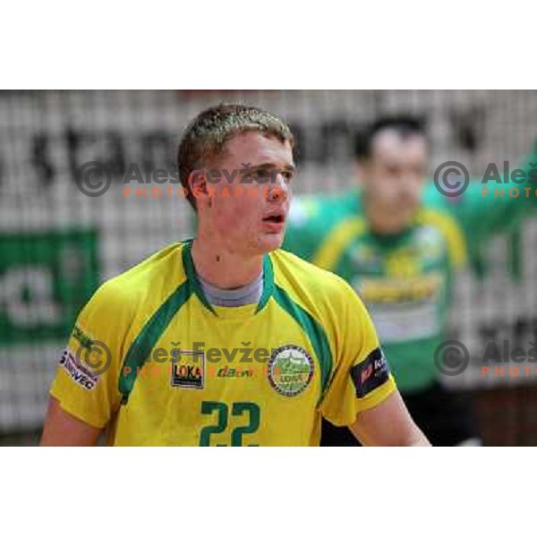 Matej Gaber of RD Loka in action during handball match RD Slovan-RD Loka in round 15 of 1.SLR, played at Kodeljevo Hall, Ljubljana, Slovenia on December 18, 2010 