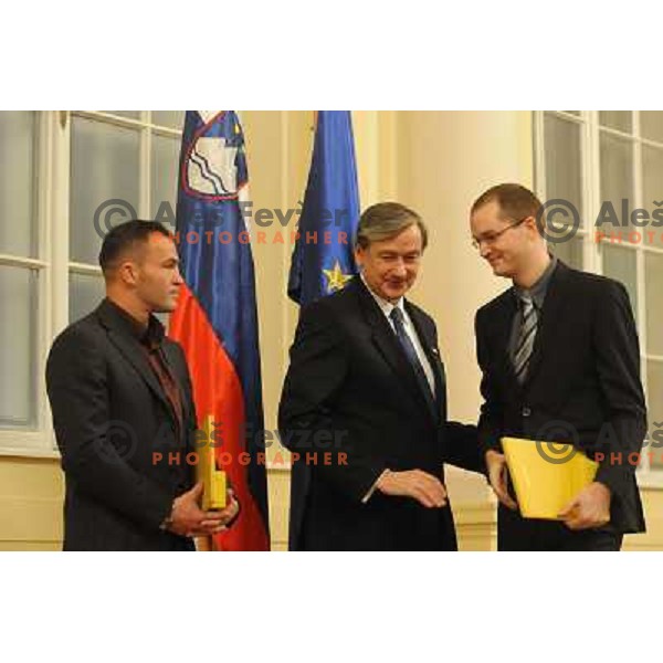 Dejan Zavec, Danilo Turk, Primoz Presetnik at the presentation for outstanding sporting achivements in 2010, Ljubljana, Slovenia 