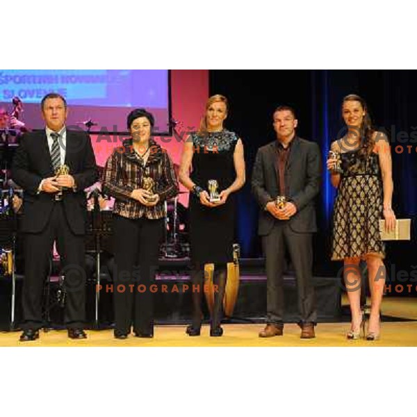 Matjaz Kek, Lucija Polavder, Petra Majdic, Dejan Zavec, Tina Maze at the Slovenian sportsman of the year 2010, Ljubljana, Slovenia 