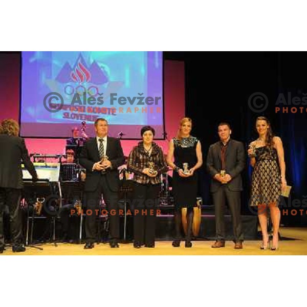 Matjaz Kek, Lucija Polavder, Petra Majdic, Dejan Zavec, Tina Maze at the Slovenian sportsman of the year 2010, Ljubljana, Slovenia 