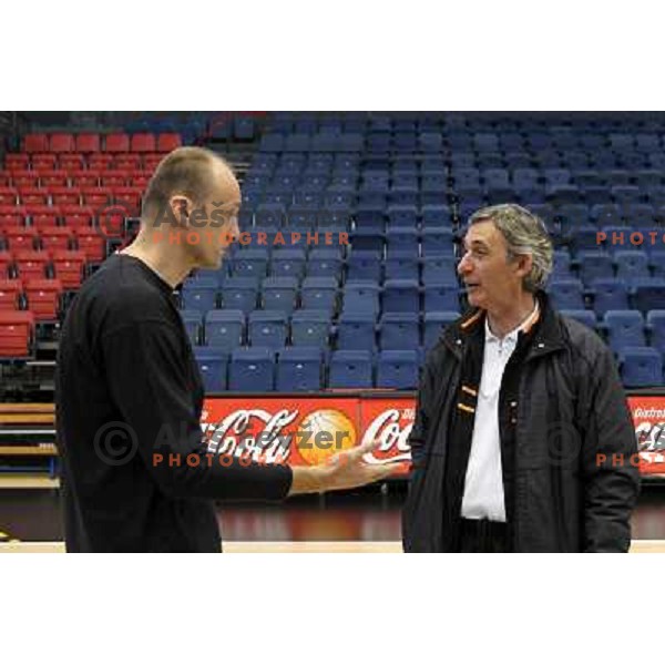 Jure Zdovc, coach of Union Olimpija and Svetlisav Pesic at preparation for basketball match Power Electronics Valencia- Union Olimpija in round 10 of Turkish Airlines Euroleague, played in Valencia on December 22,2010 