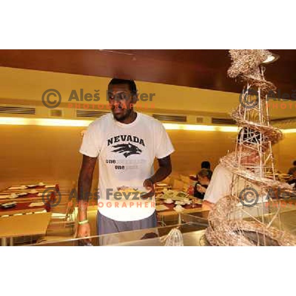 Kevinn Pinkney of Union Olimpija having breakfast before basketball match Power Electronics Valencia- Union Olimpija in round 10 of Turkish Airlines Euroleague, played in Valencia on December 22,2010 
