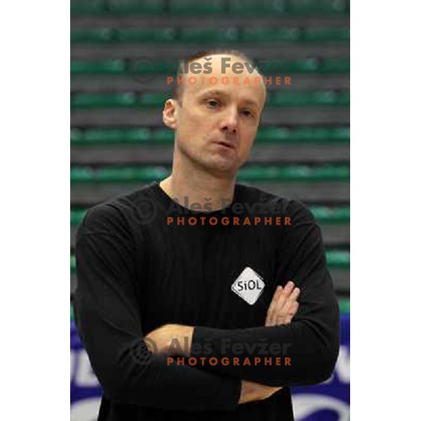 Jure Zdovc, coach of Union Olimpija at preparation for basketball match Power Electronics Valencia- Union Olimpija in round 10 of Turkish Airlines Euroleague, played in Valencia on December 22,2010 