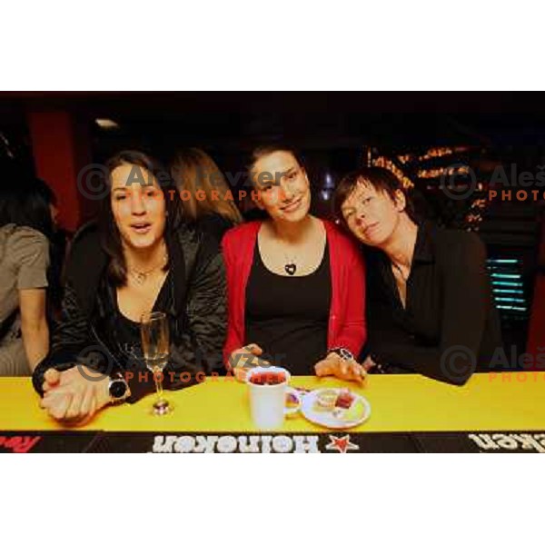 Andrea Lekic, Jelena Grubisic, Sergeja Stefanisin- Players of handball club Krim Mercator during New Year\'s party in Bachus Center, Ljubljana, Slovenia on December 30,2010 