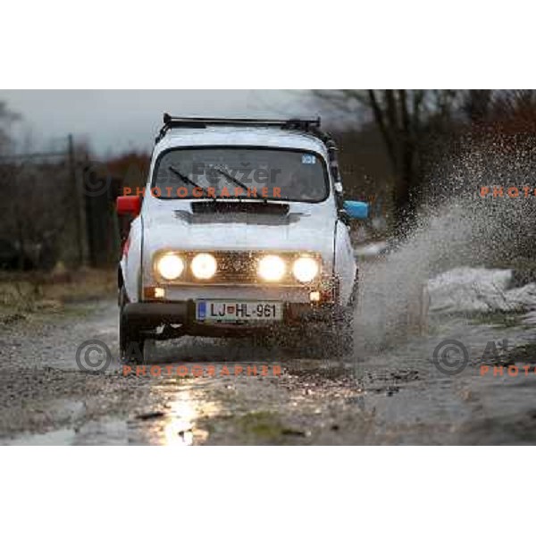 Desert Snow edition of Renault 4 TL converted into rally car for 2011 Great African run from Budapest ( Hungary) to Bamako (Mali). Driver Matjaz Macek and co-driver Miha Ceh from Slovenia will start for 15 days and 9000 km stage rally from Budapest on Jan