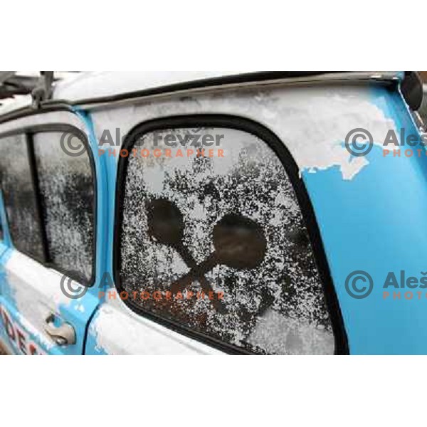 Desert Snow edition of Renault 4 TL converted into rally car for 2011 Great African run from Budapest ( Hungary) to Bamako (Mali). Driver Matjaz Macek and co-driver Miha Ceh from Slovenia will start for 15 days and 9000 km stage rally from Budapest on Jan