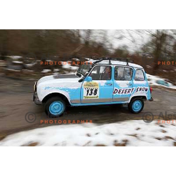 Desert Snow edition of Renault 4 TL converted into rally car for 2011 Great African run from Budapest ( Hungary) to Bamako (Mali). Driver Matjaz Macek and co-driver Miha Ceh from Slovenia will start for 15 days and 9000 km stage rally from Budapest on Jan