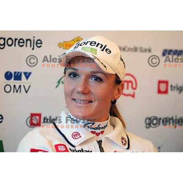 Petra Majdic, Vesna Fabjan, Barbara Jezersek of Slovenia Nordic Ski team during press conference in Ljubljana, Slovenia on January 10,2011 