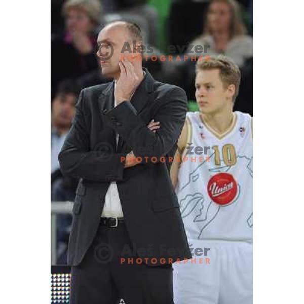 Jure Zdovc, Sasu Salin at the basketball game Union Olimpija - Cibona, played in the NLB adriatic baskteball league, 15.01.2011 , Stozice Arena, Ljubljana, 