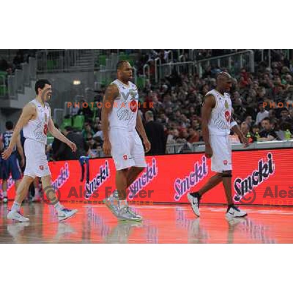 Vlado Ilievski, Aloysius Anagonye, Kenny Gregory at the basketball game Union Olimpija - Cibona, played in the NLB adriatic baskteball league, 15.01.2011 , Stozice Arena, Ljubljana, 