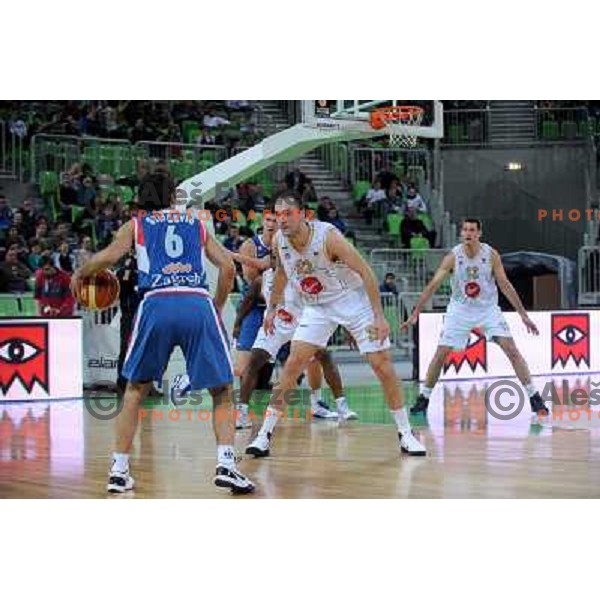 Rok Stipcevic, Damir Markota at the basketball game Union Olimpija - Cibona, played in the NLB adriatic baskteball league, 15.01.2011 , Stozice Arena, Ljubljana, 