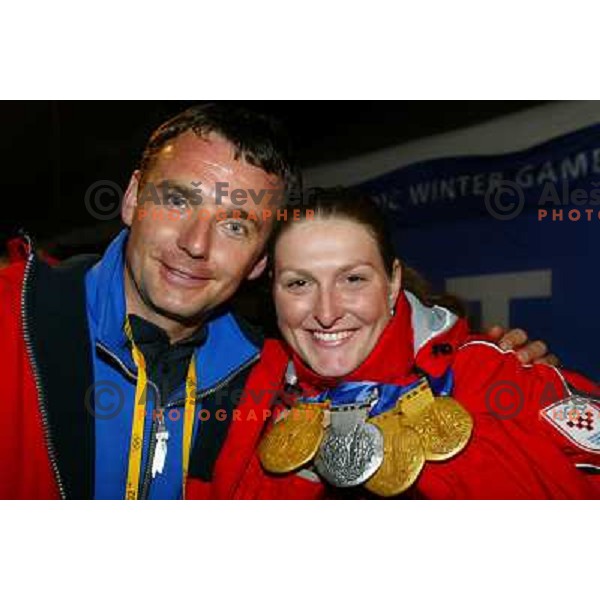Photographer Ales Fevzer and Janica Kostelic (CRO) who won 3 gold and one bronze Olympic medal in alpine events during Winter Olympic games in Salt Lake City, USA on February 2002 