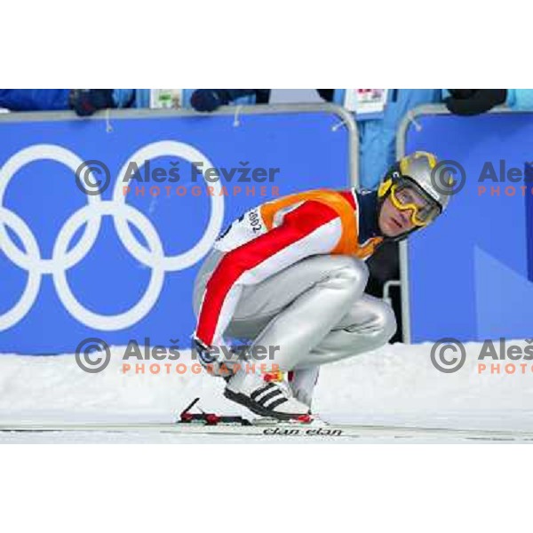 Primoz Peterka , member of Slovenian team who won bronze olympic medal at team ski- jumping competition in Winter Olympic games in Salt Lake City, USA on February 2002 