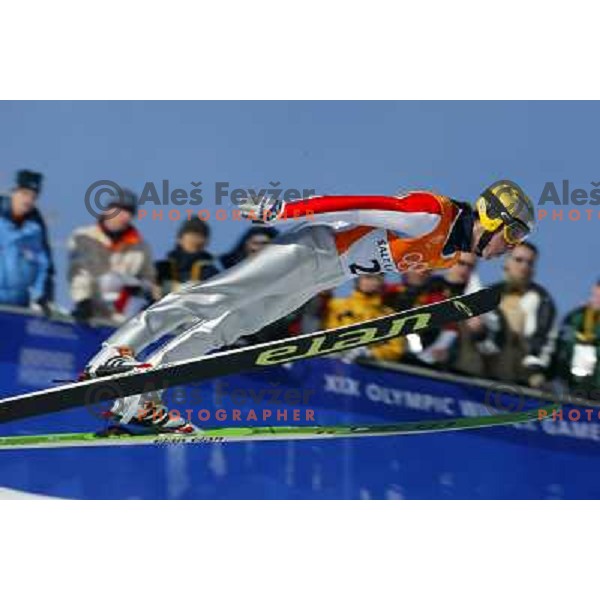 Primoz Peterka , member of Slovenian team who won bronze olympic medal at team ski- jumping competition in Winter Olympic games in Salt Lake City, USA on February 2002 