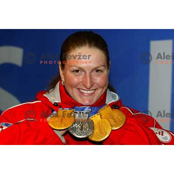Janica Kostelic (CRO) won 3 gold and one bronze Olympic medal in alpine events during Winter Olympic games in Salt Lake City, USA on February 2002 