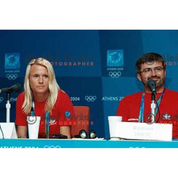  Jolanda Ceplak and Roman Jakic of Slovenia during press conference for International media before qualifiaction at 800 meters at Summer Olympic games in Athens, Greece on August 19, 2004. 