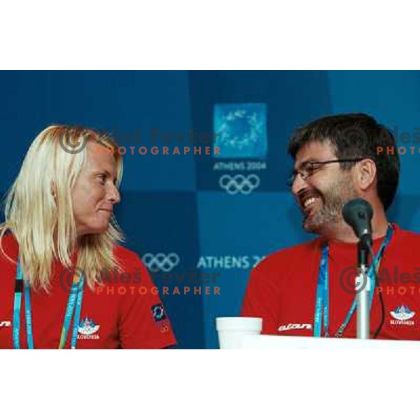 Jolanda Ceplak and Roman Jakic of Slovenia during press conference for International media before qualifiaction at 800 meters at Summer Olympic games in Athens, Greece on August 19, 2004. 