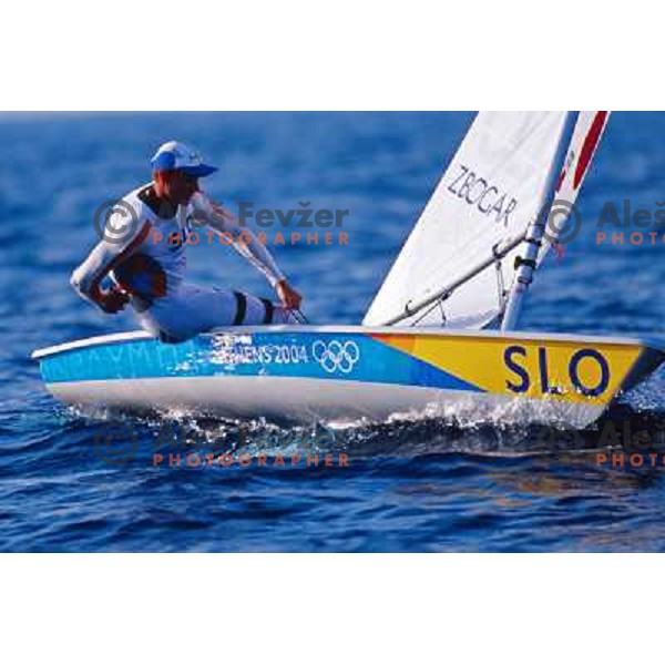 Vasilij Zbogar of Slovenia in action at Summer Olympic games in Athens, Greece during August 2004. He won bronze Olympic medal in laser class in Sailing competition. 