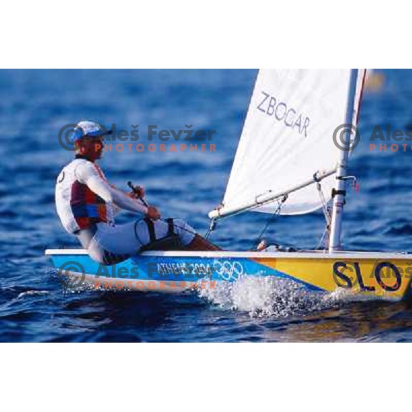 Vasilij Zbogar of Slovenia in action at Summer Olympic games in Athens, Greece during August 2004. He won bronze Olympic medal in laser class in Sailing competition. 