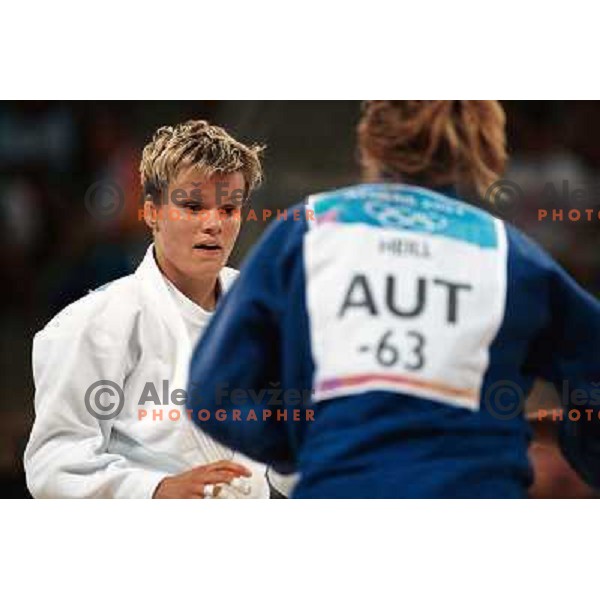 Urska Zolnir of Slovenia in action during judo tournament at Summer Olympic Games in Athens, Greece , August 2004. She competed in -63 category and won bronze olympic medal 